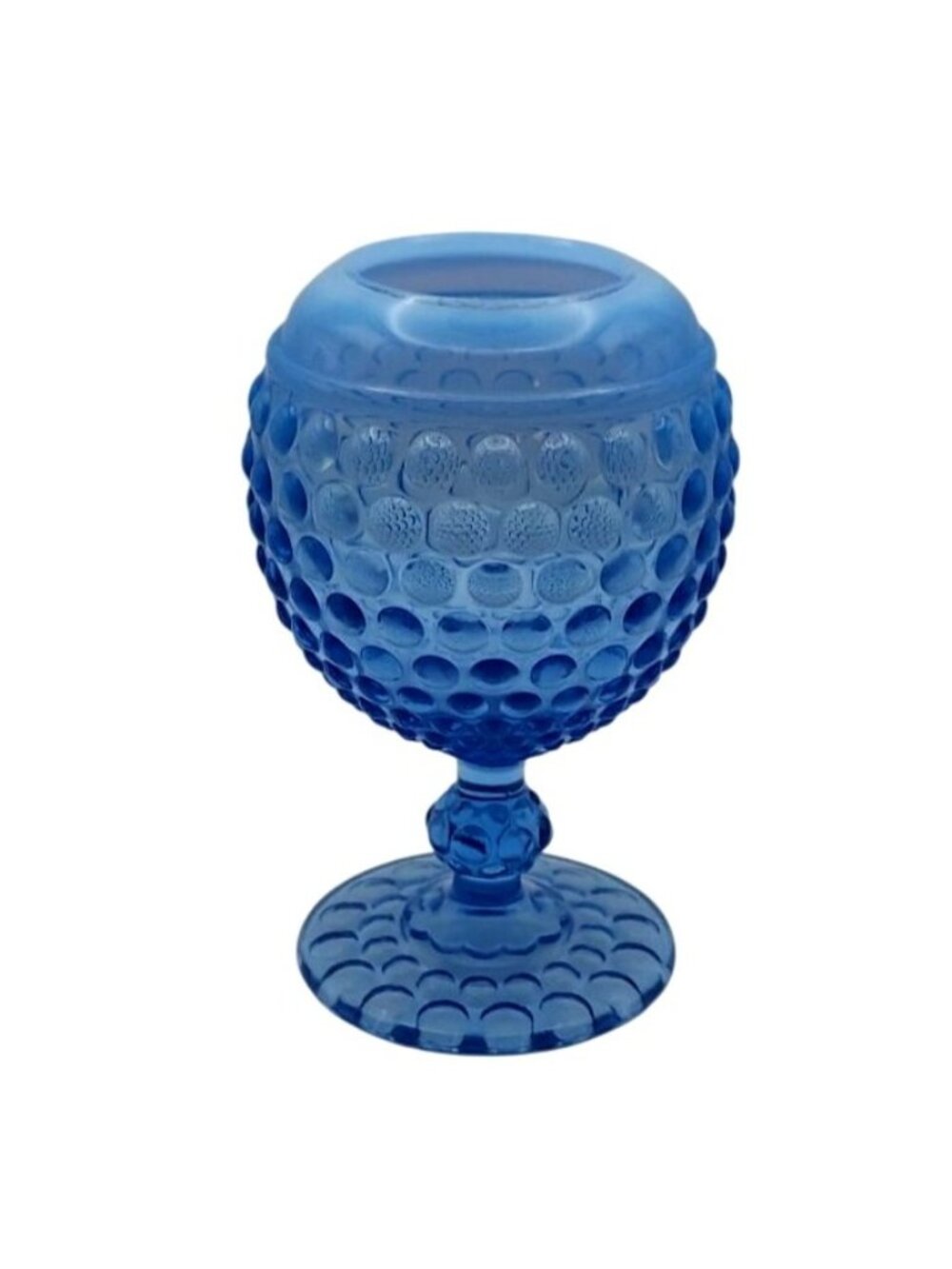 Imperial Glass Ball Pedestal Vase Blue Opalescent Hobnail Rose Bowl Vintage